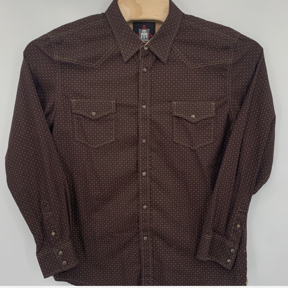 TM Exposure Mens Western Cowboy Shirt Brown Long Sleeve Button Up Pearl Snap XL